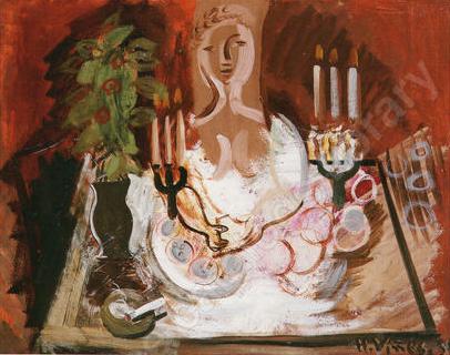 Femme candelabres et fruits